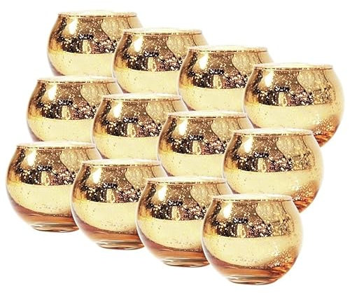 12 Pack Round Gold Votive Candle Holders, Gold Speckled Ball Glass Candle Holder, Tealight Candle Holder for Home Decor, Table Centerpiece, Wedding Decoration and Party Decorations