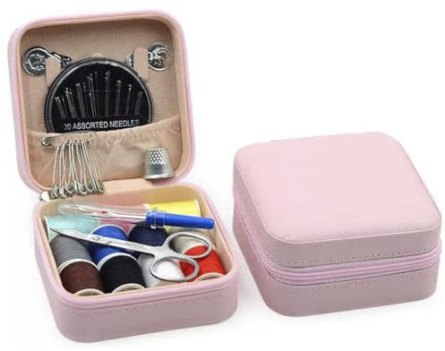 Mini scatola da cucito portatile, set da cucito, scatola con spillo aghi (rosa)