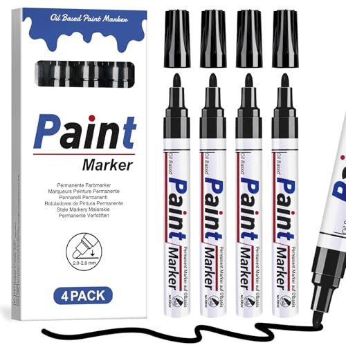 DAPAWIN Black Paint Pen Permanent Marker Waterproof -4 Black paint markers,paint marker for Metal,Rocks,Wood,Plastic,Tire,Glass,Fabric,label,Medium Tip,Oil Based Markers Pens Permanent