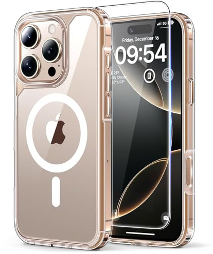 TAURI Magnetic for iPhone 16 Pro Case with HD Screen Protector [Compatible with MagSafe] Military-Grade Protection, Not-Yellowing Shockproof Phone Cover for iPhone 16 Pro 6.3 - Magnetic Clear