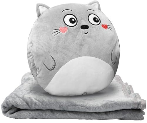 Reisedecke und Kissen mit Bezug,Niedliches Plüschkissen,Plüschdecke Schlafdecke für Sofa Büro Bett Auto,Plüsch Kinder Handwärmer,Kuschelkissen Rückenlehne Kissen Geschenk für Geburtstag Weihnachten
