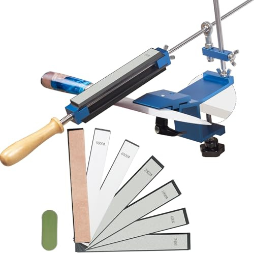 CWOVRS Messerschärfer Profi, Professioneller Messerschärfer mit Schnellspann Design, Festwinkel Messerschärfsystem Schleifmittel-Haltesystem, 2 Wasserstein + 4 Diamantsteine + Polierkit