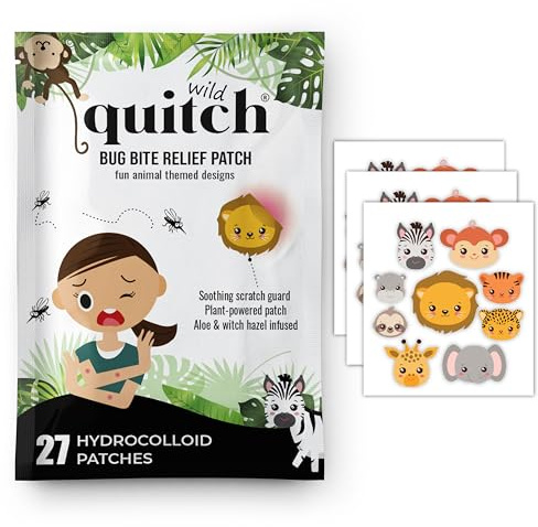 Quitch Mosquito Bite Relief Safari Animal Patches, Bug Bite Anti Itch Cream Alternative for Kids and Baby, Insect Bite Relief, After Bite Relief, Travel Essential for Summer Camp, Cruise and Outdoors