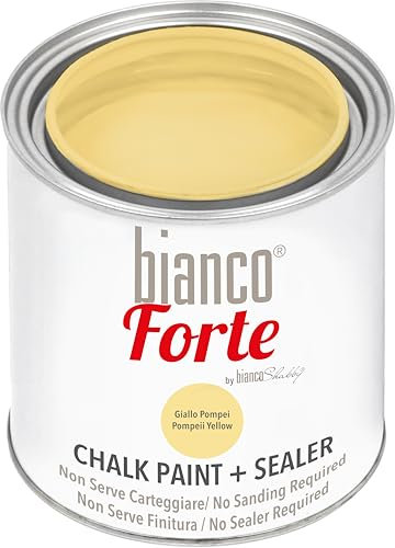 Bianco Forte - Jaune Pompéi - (250ml) - Peinture à la Craie & Vernis 2-en-1: Peinture Ultra Résistante pour Meubles, Armoires, Murs & Portes - Séchage Rapide, Intérieur/Extérieur, Finition Mate