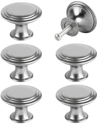 6 PcsPoignee de Meuble Cuisine Vintage, Boutons de Placard Bouton de Meuble Vintage, 30mm Bouton Tiroir Antique, Rond Poignées Poignee Tiroir, Poignee Porte Cuisine pour Armoires Commodes(Argent)