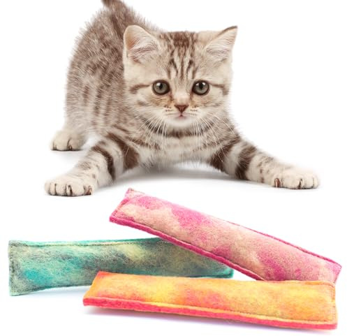 GLACIART ONE Catnip Kicker Toys - Durable, Chemical-Free Plush Pillows for Cats and Kittens - 3 Piece Set with Orange, Pink and Green Marble Design - Perfect for Teething, Biting, Chewing, Indoor Play