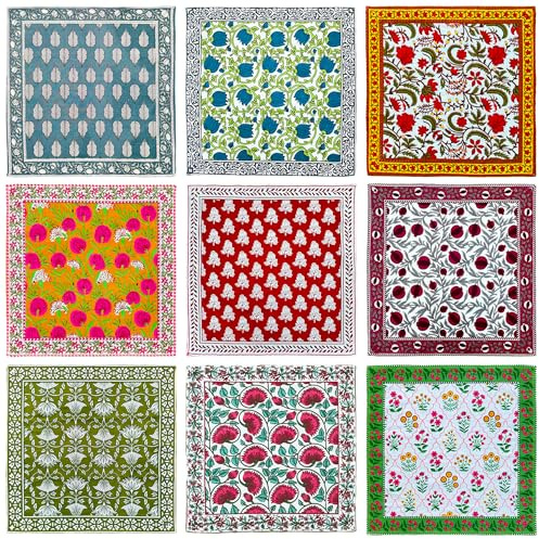 DIYANAIMPEX 10 Pc Cotton Cloth Napkins Hand Block Print Hand Made Size 16x16 Inch Printed Home Decor Indian Eco Friendly Mix Lot Dinner Napkins (Multiborder)