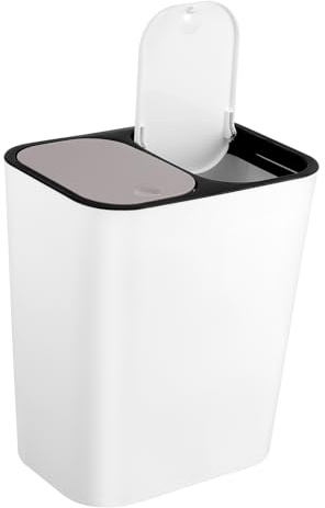 Hemobllo Cubo de Basura Cocina Doble Compartimento de 15l, Plástico Beige, Elegante y Moderno para Clasificación Seca y Húmeda