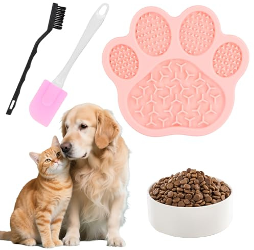 Ziyonix Tapis de Léchage Chien, Tapis de Lechage pour Chiot Chat avec Ventouses avec Spatule Silicone et Brosse, Tapi Lechage Chien et Chat pour Soulager l'Anxiété de l'Animal