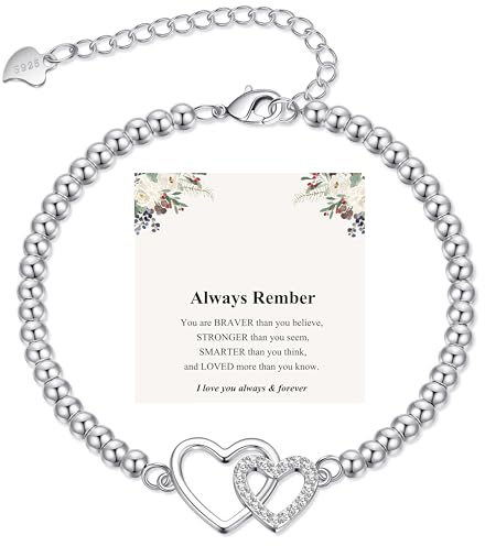 RANKEEF Silver Bracelet For Women Mum Daughter Gifts Mother And Daughter Gifts Sterling Silver Beaded Bracelets With Zircon Thoughtful Card Gift For Mom/Sister/Daughters