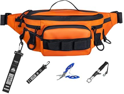 XAGMODSHN Marsupio da pesca esplorazione in tessuto impermeabile 6 scomparti comoda tracolla contenitore per attrezzi borsa in tessuto Oxford impermeabile, A, Set intero