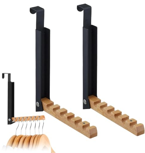FARYODI 2 stycken vikbara, utfällbara dörrgarderober, dörrkrokar 6 klädhängare, dörrhängare utan borrning, metall och trä, för dörrar ≤2 cm, för sovrum, skåp, badrum, kontor (svart)