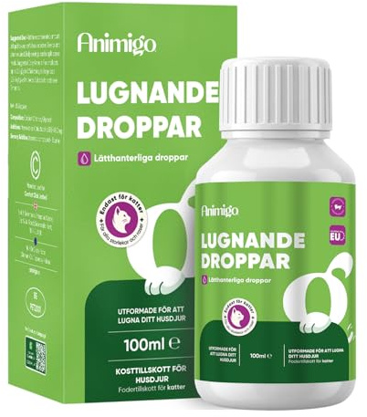 Lugnande medel för katter – 100 ml avslappningsdroppar med zink, L-tryptofan, vitamin B3, B6, D3 och E – Vid fyrverkerier, åskväder, ångest, nervositet – Animigo