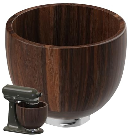 Träskål för KitchenAid 4,5–5 QT Lutande Huvud Stativ Blandare från MMOBIEL – Blandningsskål i Naturligt Akaciaträ med Bas i Rostfritt Stål 5QT – Dekorativ & Funktionell – Tillbehör för KitchenAid