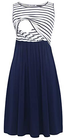 Smallshow Women's Sleeveless Patchwork Maternity Nursing Dress with Pockets