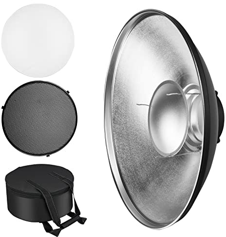 Soonpho 42cm Beauty Dish Réflecteur Standard, avec Grille nid d'abeille Chaussette Diffuseur Blanc et Sac,pour Flash Studio Strobe Bowens Mont Bol Beauté