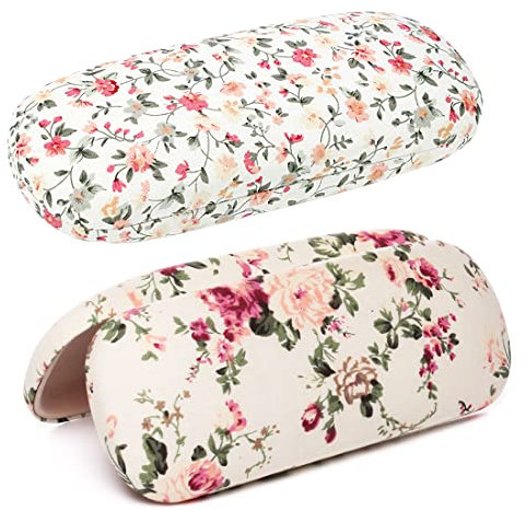 2-teiliges Brillenetui mit Blumenmuster, Hartschalen-Brillenetui, Stoff-Retro-Blumen-Brillenetuis, tragbare Schutzbrillenbox für Damen, Lesebrillen, kleine Sonnenbrillen