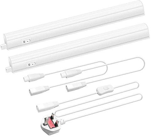 Under Cabinet Kitchen Lights 2 Lamps, 4W Under Counter Lights 313MM, Under-Cabinet Light Hardwired with Power Plug and Switch, LED Kitchen Light for Under Units, Neutral White 4000K Lighting 2 Lamps