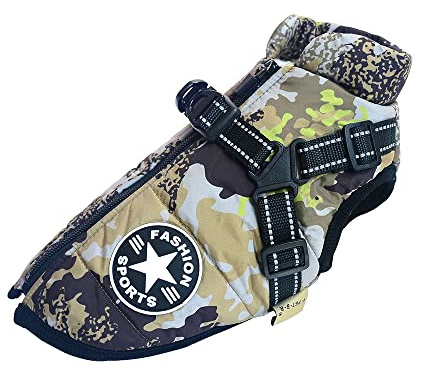 Gilet pour Chien - Manteau imperméable - avec Harnais - pour Hiver Chaud et Doux - 12 Couleurs - Camouflage 3XL