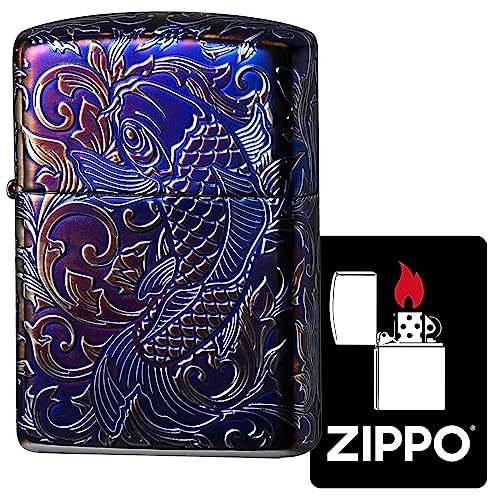 Zippo 162AS-CARP5 Lighter, Armor, Carp, Windproof, Brass, 5 Sides Finished, Japanese Pattern, Includes Special Stickers, Aurora Silver