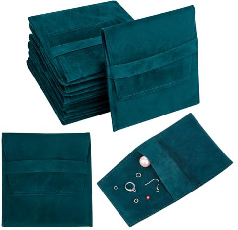 NBEADS 24 pz Sacchetto per Gioielli In Velluto, Borsa per Cosmetici Tascabile Buste con Patta per Gioielli In Velluto Borsa per Buste Pieghevoli per Orecchini, Bracciali, Collane, 9.6x9x0.25cm