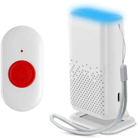 Notrufknopf für Senioren, Kabellos Senioren Notruf Armband USB-Aufladung, Notrufarmband für Senioren mit 58 Klingeltöne, Notfallknopf für Senioren mit Vibration, Licht und Klingelton