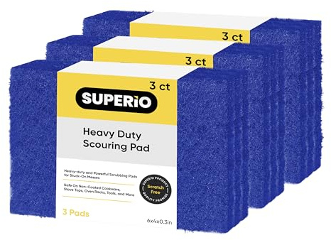 Scouring Pad Non-Scratching Scrubber Non-Scratch Cleaning Scrub Pads Heavy Duty Scouring Pad Reusable Kitchen Scrubbing Pad Pack of 9 Blue, by Superio