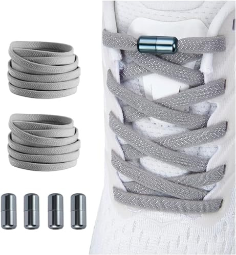 Shecret 2 Pares Cordones Elásticos Sin Nudo, Planos Con Cápsula de Metal, Universales Ajustables Para Zapatillas de Niños y Adultos, Gris Claro