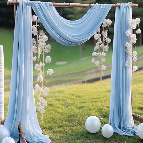 Querbehang Freihanddeko,1 Stück 75 * 400cm Chiffon Tüll Foto Hintergrund Vorhang Hochzeitsbogen Drapierung Stoff Freihanddeko Dekoration für Hochzeit Fotografie Party Geburtstag Taufe -Blau #2