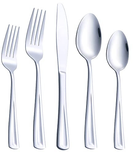 Set di posate da 40 pezzi per 8 persone, GoGeiLi Edelstahl-Besteck-Set per 8 persone, composto da forchetta, coltello e cucchiaio, liscio a specchio, stretto in lavastoviglie