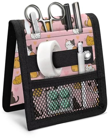 PCSJRKG Cartoon Cat Printed Nursing Pouch Organizer for Nurses, Pocket Protector Nurse with Multiple Pockets, Storage Tool Pocket Pouch Fit for Hospital, Pink