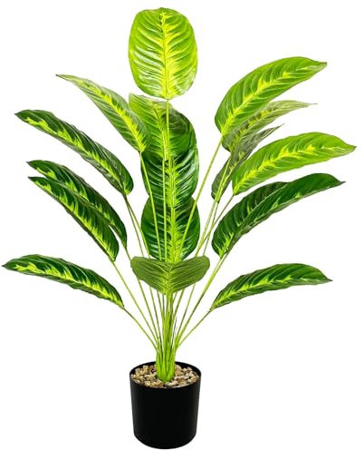 Zelihrdu Realista Planta Artificial con Maceta Plantas Artificiales Decorativas 18 Hojas Altas Palma Árbol Artificial Decoración para Interior Exterior Casa Salón Oficina (80cm Ave del Paraíso)