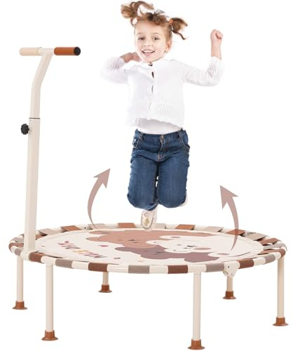 40'' Kid Trampoline Foldable Trampoline Jumping with Anti-slip Mat and Safety Adjustable Handrail Fitness Exercise Bungee Rebounder Happy Jumping Indoor & Outdoor Use for Toddler Boys Girls 3+