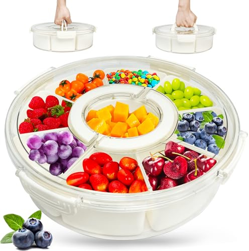 Dazhtu Snack Box Compartiment, Plateau à 9 Compartiments Amovibles, Boîte Transparente Organisateur, Bol à Collation Avec Couvercle, pour contenir fruits, collations, noix, bonbons, Légumes, Biscuits