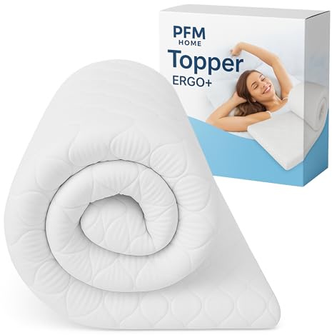 PFM HOME - Topper para colchón de 130 x 190 cm - de espuma elástica Ergo - Con funda de microfibra extraíble y antialérgica - Innovadora tecnología FüllPro+
