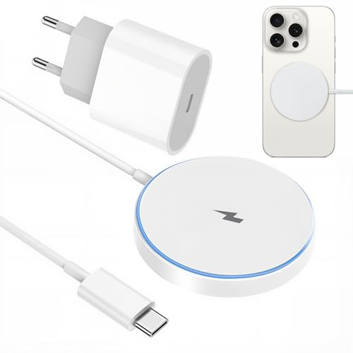 Cargador Inalámbrico Rápido Magnético 15W para iP-hone 16/16 Pro Max/16 Pro/16 Plus, 20W Adaptador de Carga Sin Cable con Cable USB-C 1M Compatible con M-agSafe para iPh-one 15/14/13/12/11, AirPo-ds S