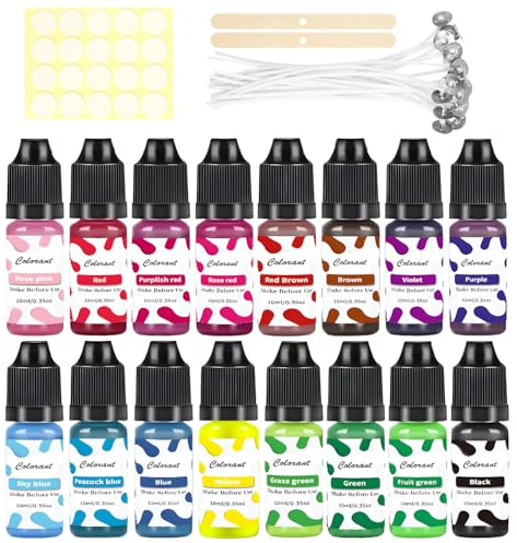 Candle Dye for Making Candles, 16 Colours Liquid Candle Dyes for Soy Wax, Highly Concentrated Oil-Based Wax Dyes - Each 10ml