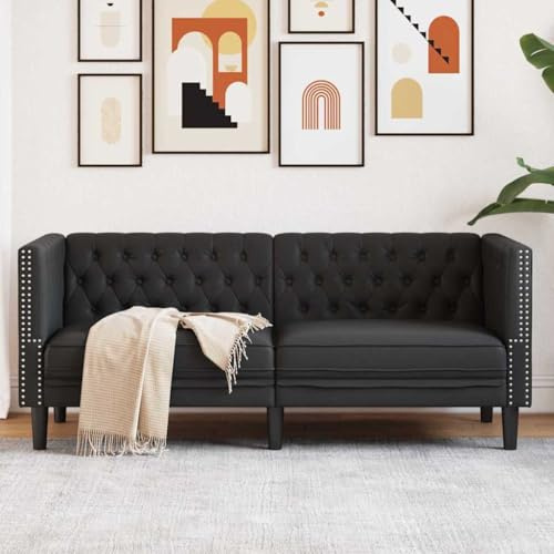 Tonture Sofá Chesterfield negro, 174 x 74,5 x 70,5 cm, piel sintética, 2 plazas, para salón, dormitorio, adulto, acogedor salón