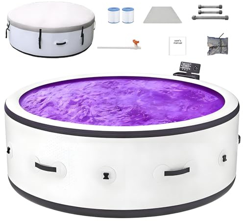 SPA Hinchable para 2-6 Personas, Bañera de Hidromasaje Portátil Grande y Estanca con 180 Jets de Aire, Bomba Calefactora y Cubierta Aislante, Tecnología para Todo el Año L