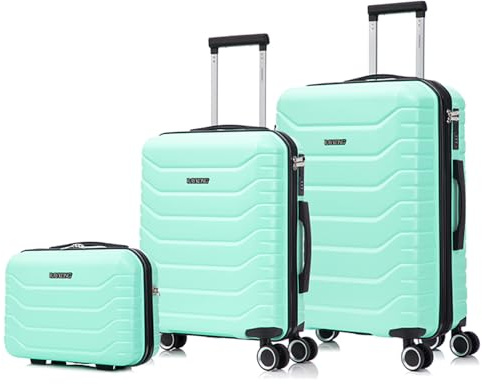 RAYKONG Conjunto de 3 Maletas|Neceser 29x35x16.50cm|Maleta Cabina ABS+PC 55x40x20cm|Mediana Expandible 20kg-23kg - 66x45x27.50-30cm | Menta