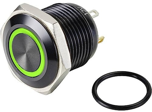 TRU Components TC-9428168 GQ16F-10E/J/G/12V/A Drucktaster 48 V/DC 2 A 1 x Aus/(EIN) tastend Grün IP65 1 St.