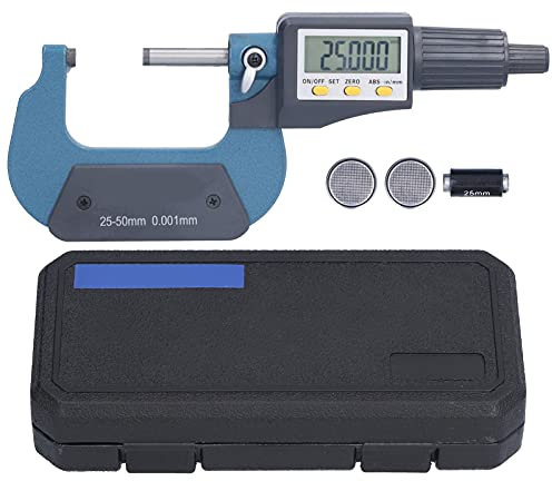 Professionelle LCD Digitale Bügelmessschraube, 25-50mm/1-2 Zoll, 0,00005 Zoll/0,001 Mm Auflösung, Dickenmesswerkzeuge mit Batterie, Automatisch schließen Funktion