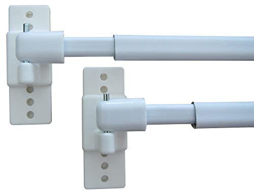 2 Hochwertige Vitragenstangen, Scheibenstangen, Gardinenstangen, Caféhausstangen - Metall mit Kunststoff umwickelt – mit 4 Klebehaken - verstellbar - Farbe: weiß - Länge 80-140 cm