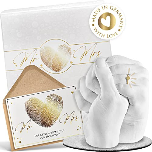 GipsME MR &MRS 3D Handabdruck Set für Paare Hochzeitsgeschenke für Brautpaar, Hochzeitsgeschenk, Geschenk Hochzeit Inklusive Hochzeitskarte und Geschenkbox, Wedding Hochzeitsspiele