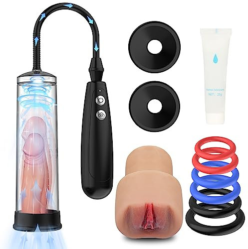Kexyz Elektrische Penispumpen für Penisvergrößerung Penis Erektion, Vakuumpumpe muschi, Erotik Toyset Pumpe Masturbator mit 6 Penisring/ 2 Silikonhülsen Sexspielzeug für Männer, Schwarz