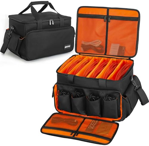 DJ Cable File Bag, 600D Oxford con divisores ajustables y dos bolsillos separados, 35 x 30 x 25 cm, bolsa de viaje resistente para equipos profesionales de DJ, instrumentos musicales y accesorios XS,