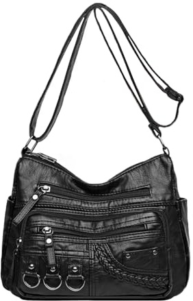 LassZone Women‘s Leather Handbag Multi-Pocket Crossbody Bag Waterproof Hobo Shoulder Purse Messenger Bags with Adjustable Shoulder Strap
