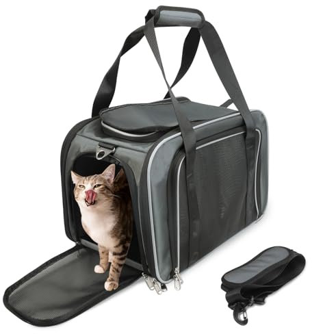 PETWIT katzentransportbox hundetransportbox faltbar große Haustiertasche für Katze und Kleine Hunde im Auto, Fugzeug oder in der Bahn