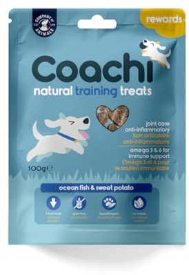 Coachi Natural Dog Training Treats - Grain-free and Hypollargenic, Small & High-Value Low Calorie. Ideal Healthy Dog Snack and Puppies from 8 weeks, Made in UK (Ocean Fish, 100g)