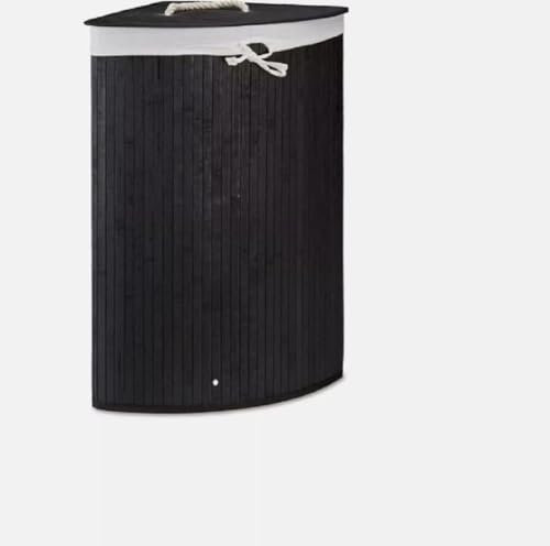 Bamboo Laundry Basket With Lids & Liner Foldable Washing Clothes Bin Hamper UK (Corner Charcoal)